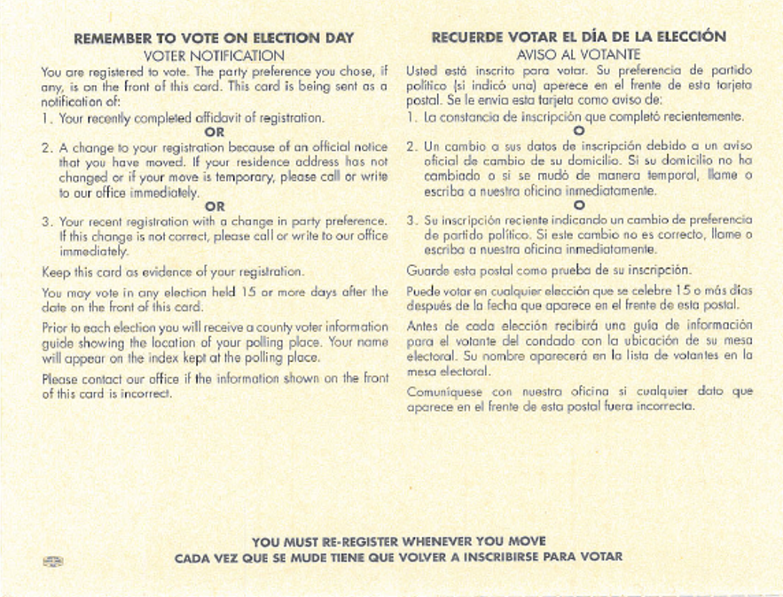 Voter Notification Card Side 2